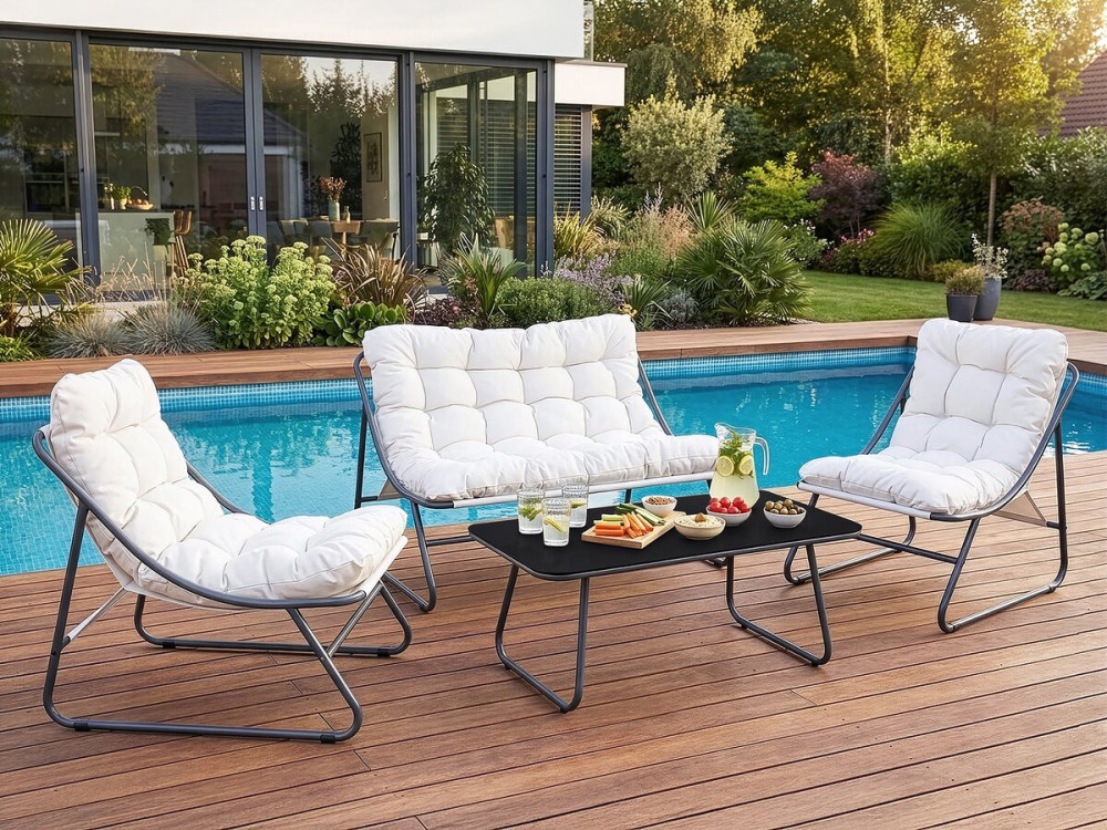 Conjunto de muebles de jardín de metal "Aria" con cojines - 4 plazas - Beige