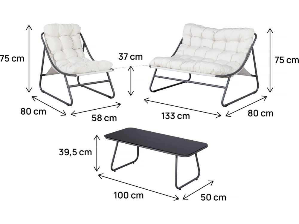 Conjunto de muebles de jardín de metal "Aria" con cojines - 4 plazas - Beige
