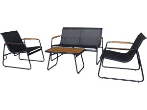 Conjunto de muebles de jardín de metal "Sparta" con decoración de imitación madera - 4 plazas - Negro