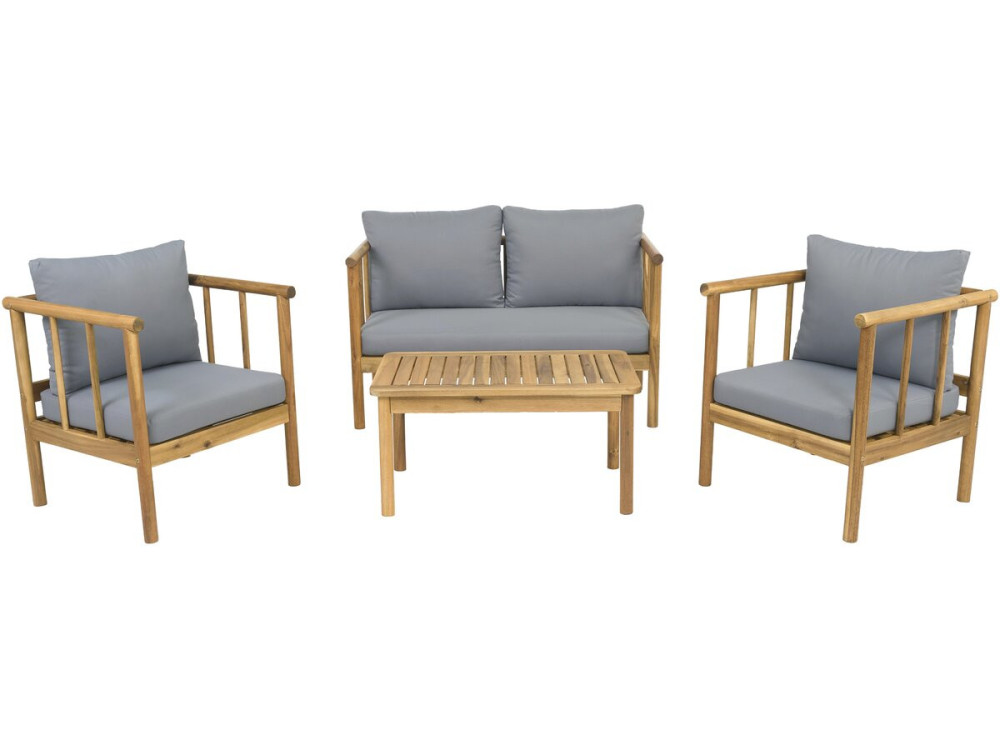 Conjunto de muebles de jardín de madera "Milano" con cojines - 4 plazas - Gris