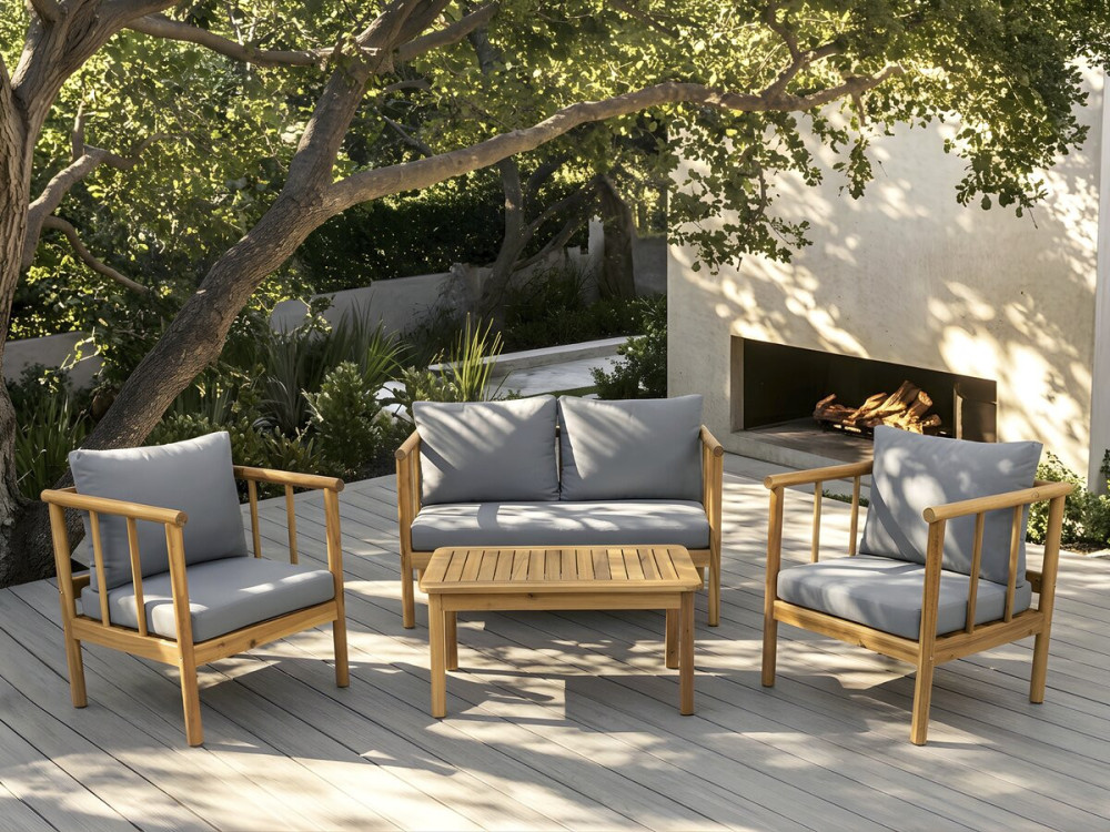 Conjunto de muebles de jardín de madera "Milano" con cojines - 4 plazas - Gris