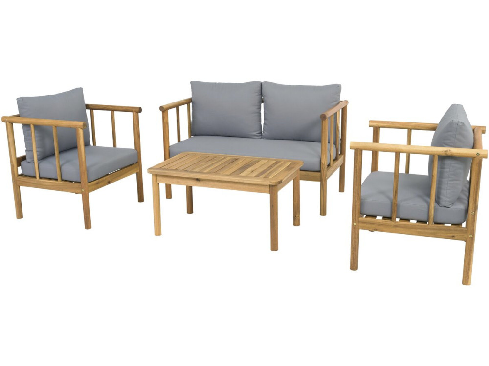 Conjunto de muebles de jardín de madera "Milano" con cojines - 4 plazas - Gris