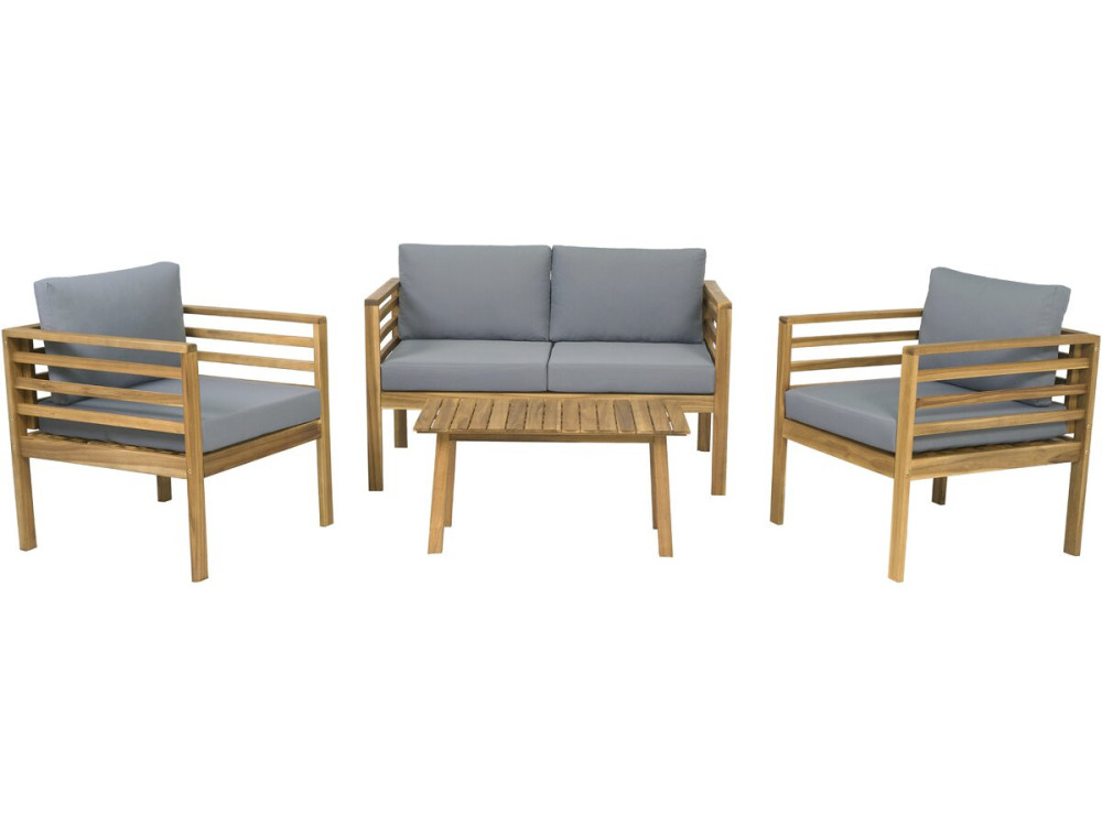 Conjunto de muebles de jardín de madera con cojines "Beckham" - 4 plazas - Gris