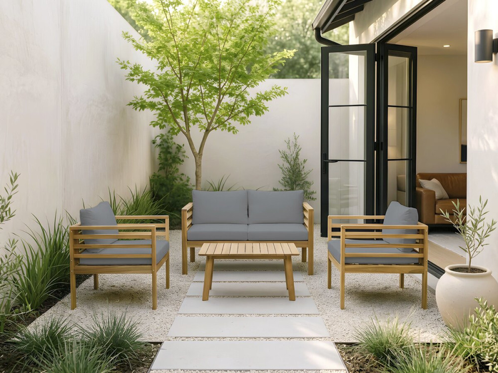 Conjunto de muebles de jardín de madera con cojines "Beckham" - 4 plazas - Gris