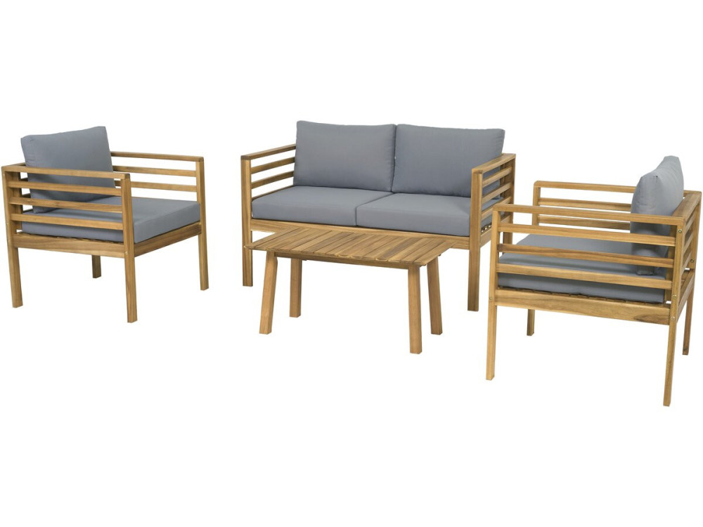 Conjunto de muebles de jardín de madera con cojines "Beckham" - 4 plazas - Gris