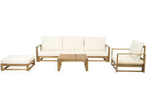 Conjunto de muebles de jardín modulares de madera "Bellingham" con cojines - 5 plazas - Beige