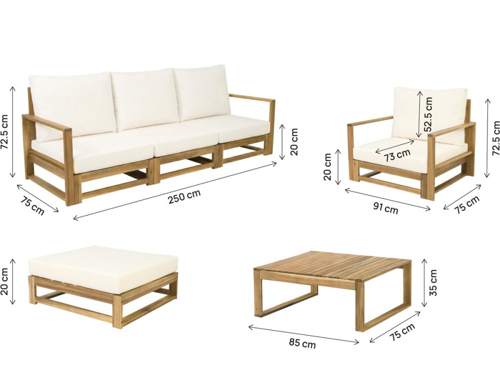 Conjunto de muebles de jardín modulares de madera "Bellingham" con cojines - 5 plazas - Beige