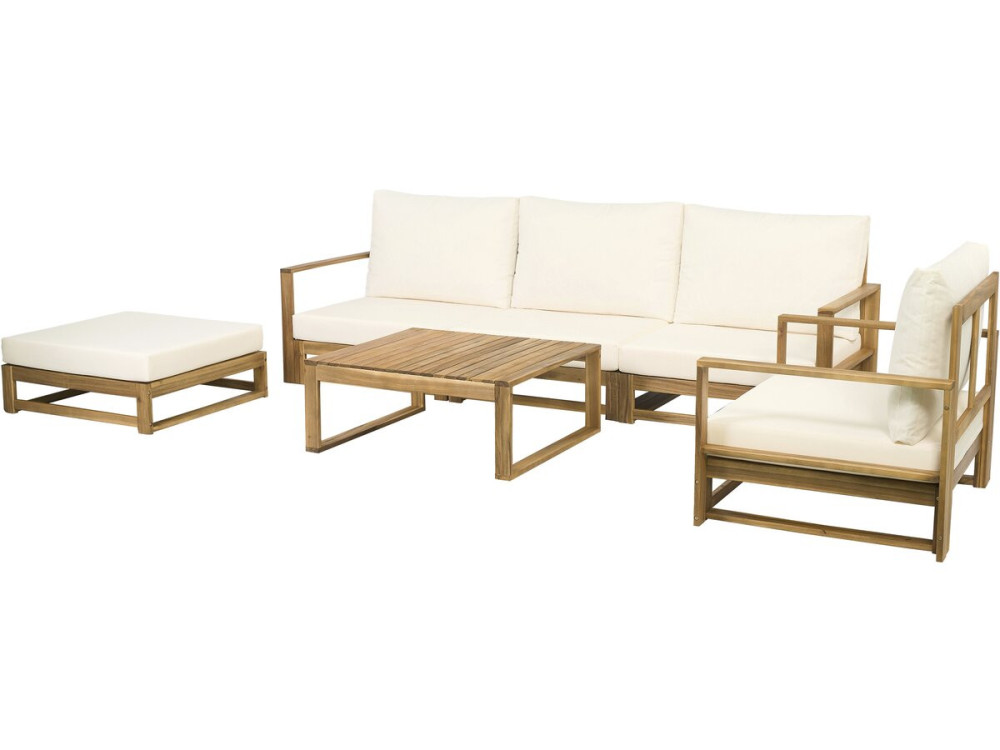 Conjunto de muebles de jardín modulares de madera "Bellingham" con cojines - 5 plazas - Beige