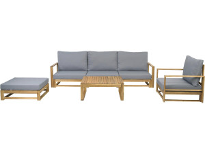 Conjunto de muebles de jardín de madera de acacia con cojines "Bellingham" - 5 plazas - Gris