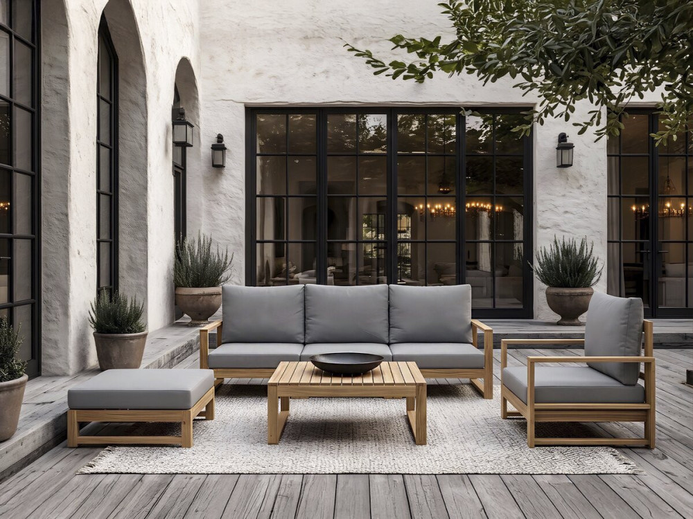 Conjunto de muebles de jardín de madera de acacia con cojines "Bellingham" - 5 plazas - Gris