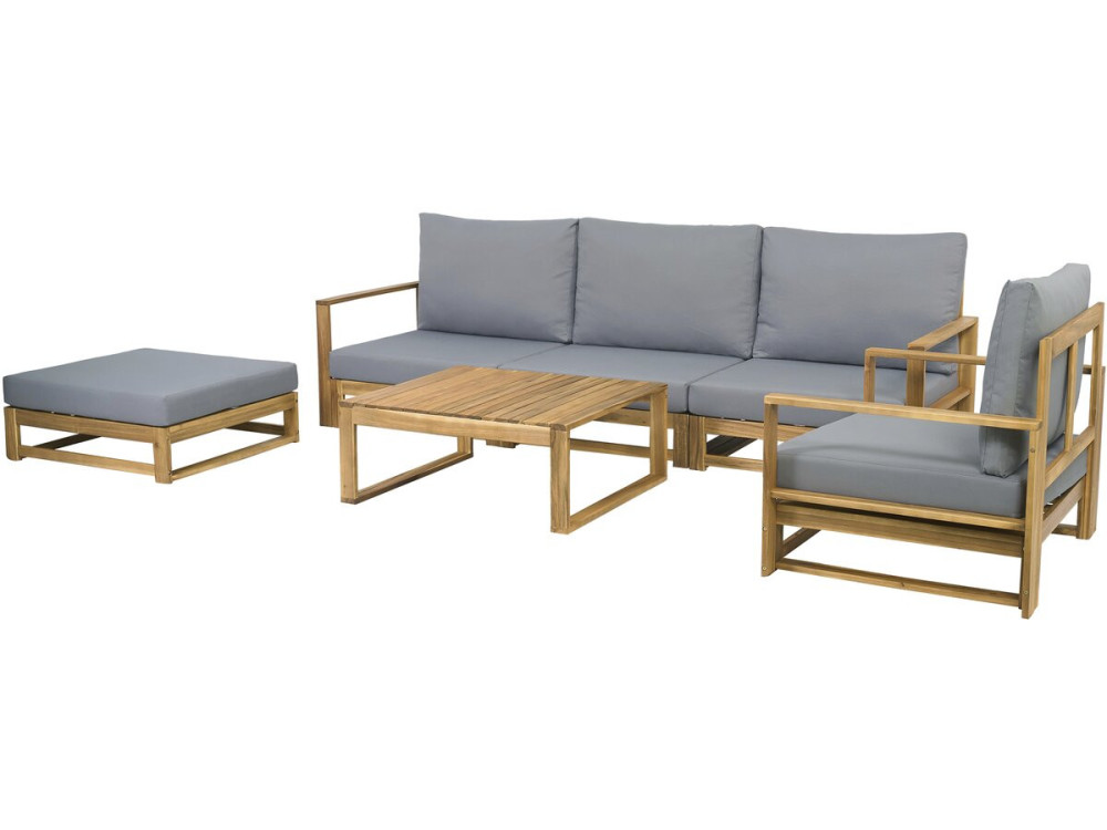 Conjunto de muebles de jardín de madera de acacia con cojines "Bellingham" - 5 plazas - Gris