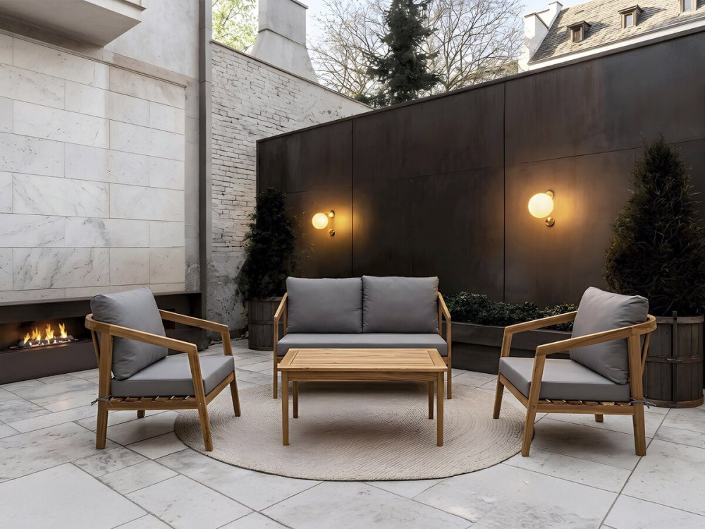 Conjunto de muebles de jardín de madera "Presley" con cojines - 4 plazas - Gris
