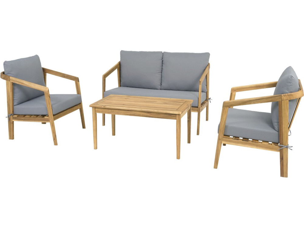 Conjunto de muebles de jardín de madera "Presley" con cojines - 4 plazas - Gris