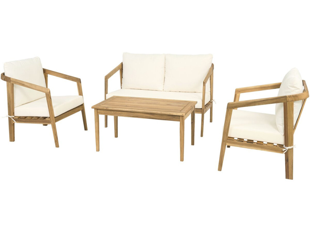 Conjunto de muebles de jardín de madera de acacia con cojines "Presley" - 4 plazas - Beige