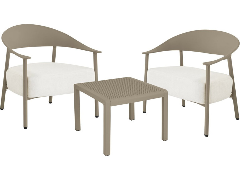 Conjunto de muebles de jardín "Céora" de metal y plástico - 2 plazas - Topo