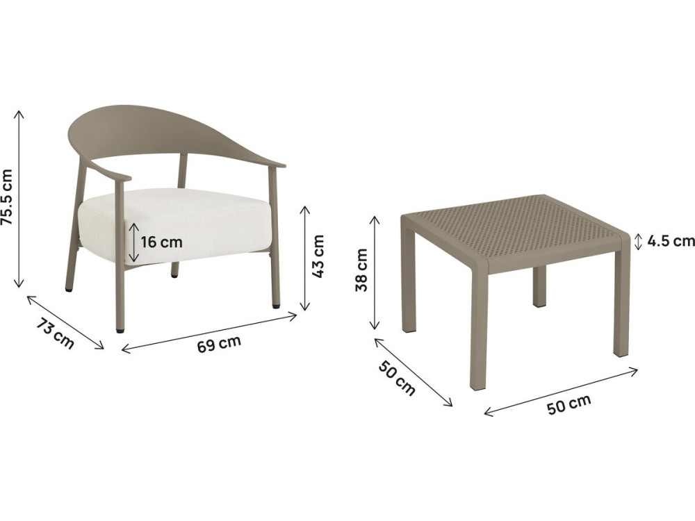 Conjunto de muebles de jardín "Céora" de metal y plástico - 2 plazas - Topo