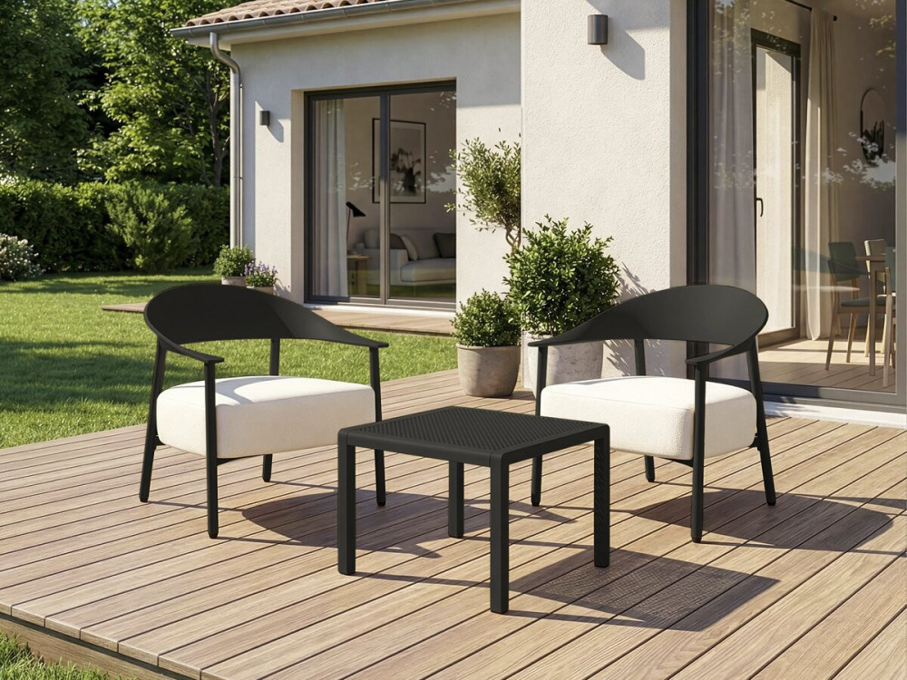 Conjunto de muebles de jardín "Céora" de metal y plástico - 2 plazas - Negro