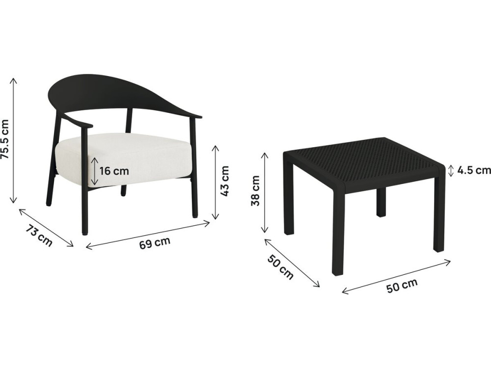 Conjunto de muebles de jardín "Céora" de metal y plástico - 2 plazas - Negro