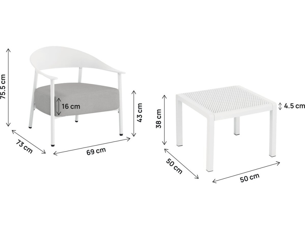 Conjunto de muebles de jardín "Céora" de metal y plástico - 2 plazas - Blanco