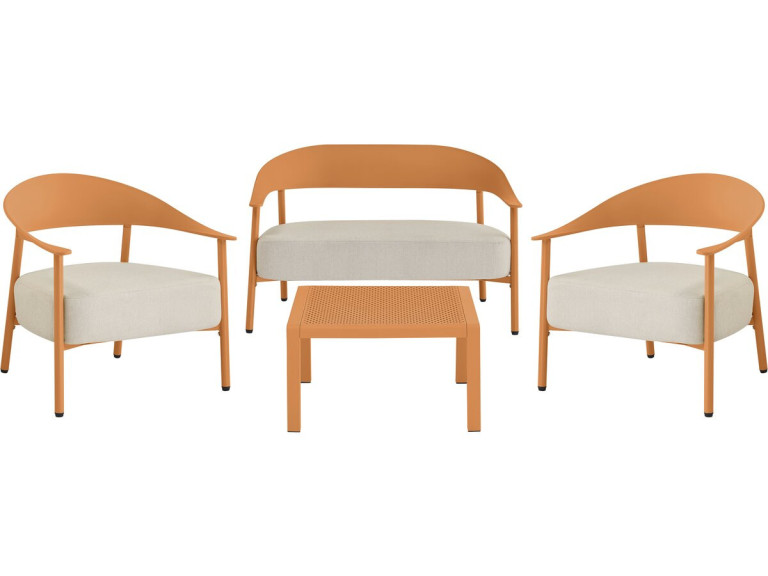 Conjunto de muebles de jardín "Céora" de metal y plástico - 4 plazas - Naranja