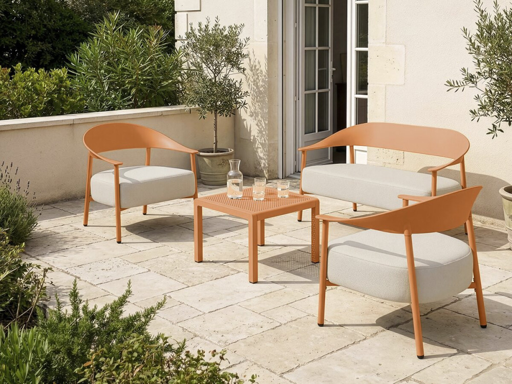 Conjunto de muebles de jardín "Céora" de metal y plástico - 4 plazas - Naranja