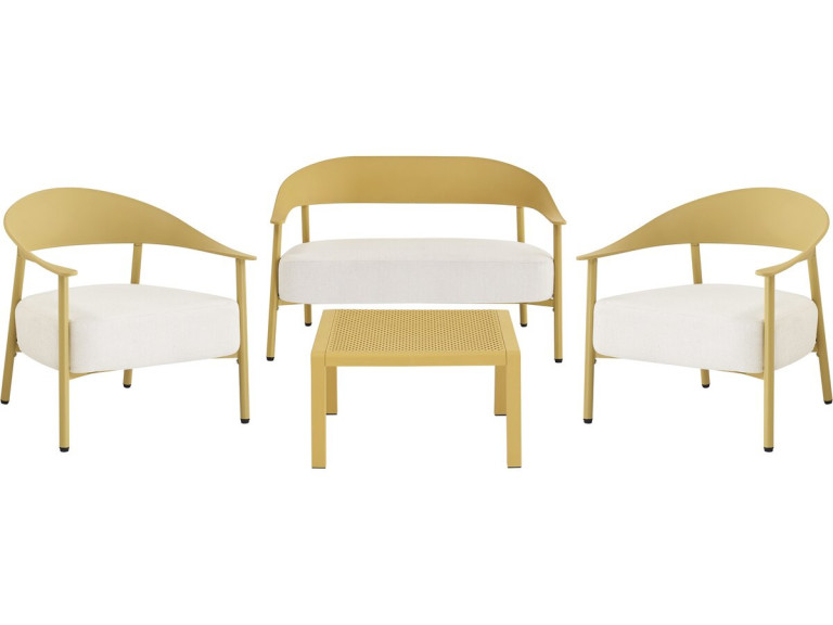 Conjunto de muebles de jardín "Céora" de metal y plástico - 4 plazas - Amarillo