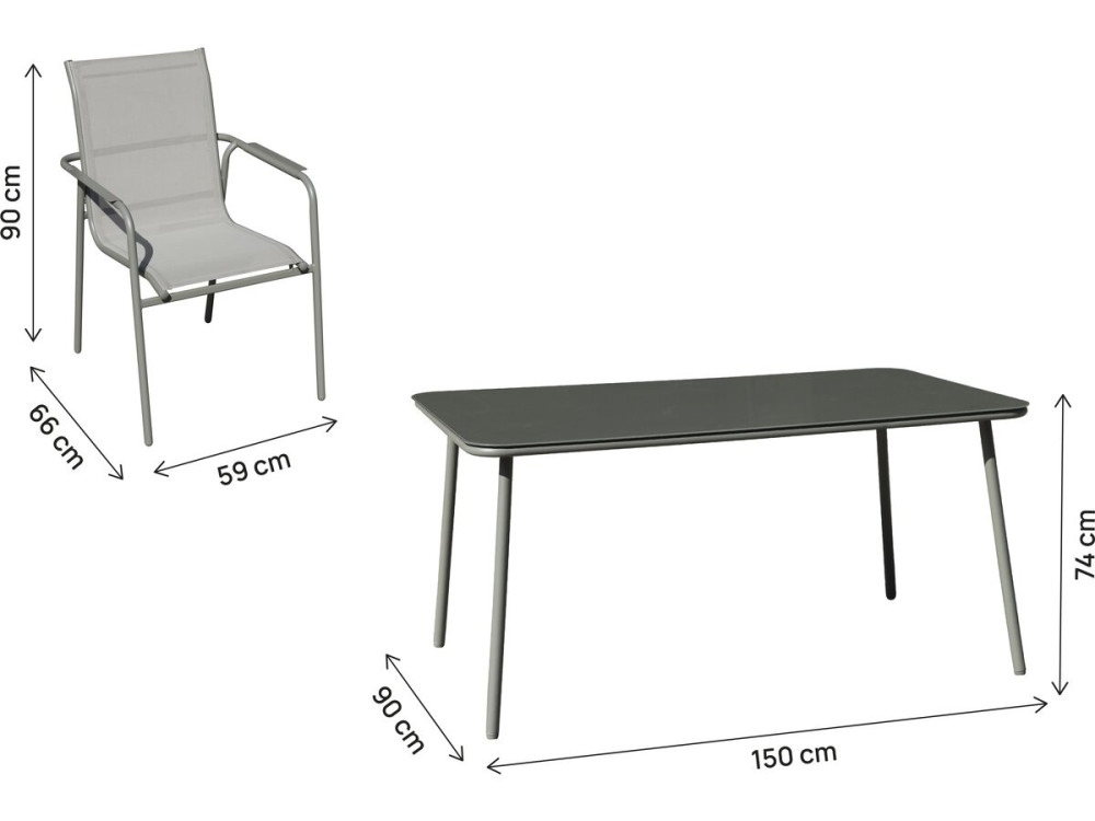 Juego de comedor de metal para jardín "Málaga" - 7 plazas - Gris