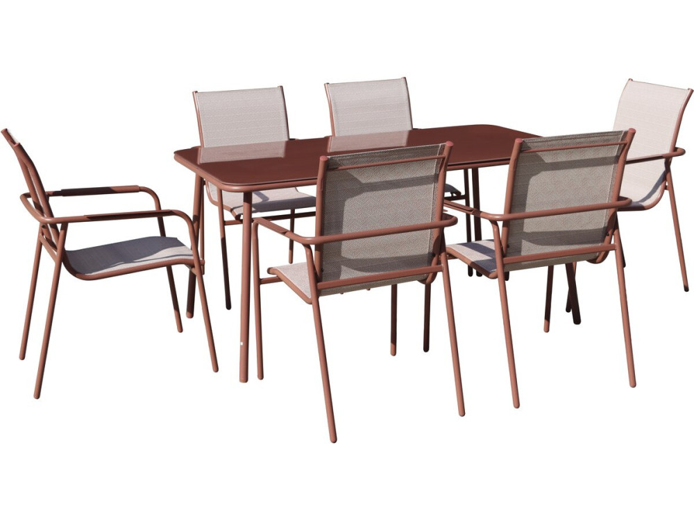 Conjunto de comedor de metal para jardín "Málaga" - 7 plazas - Terracota