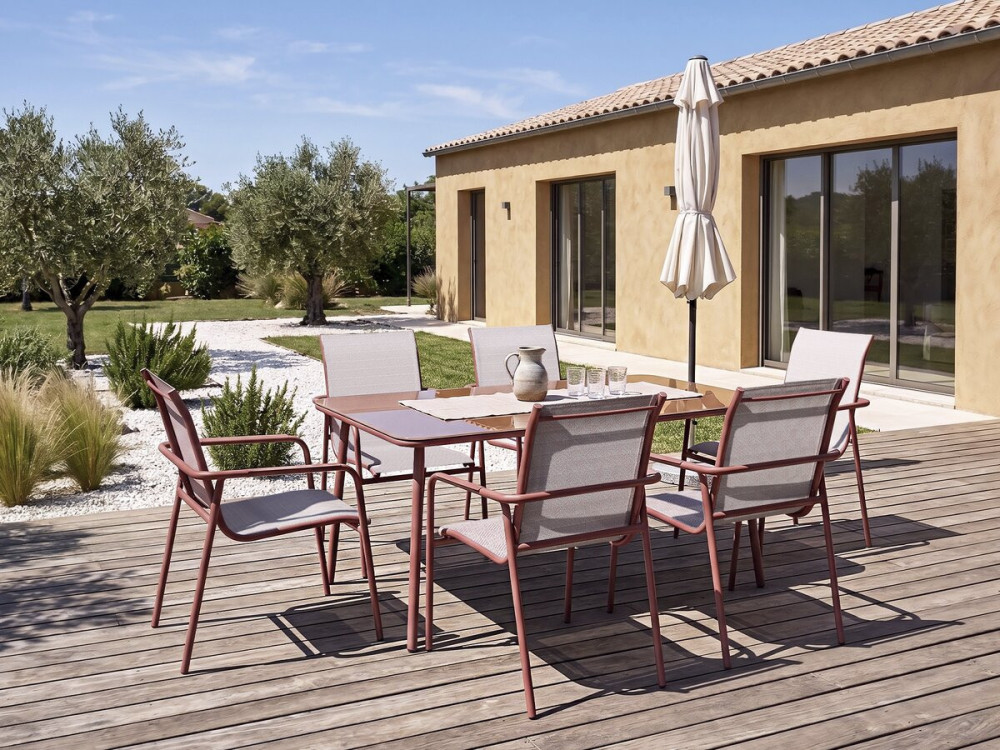 Conjunto de comedor de metal para jardín "Málaga" - 7 plazas - Terracota