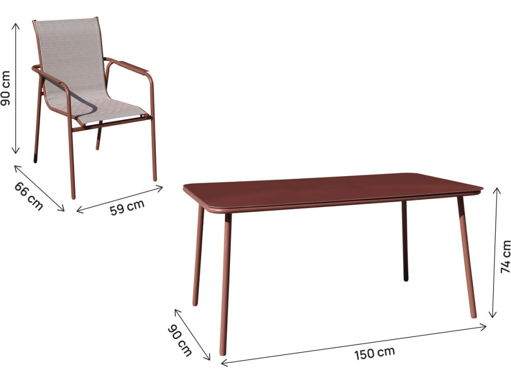 Conjunto de comedor de metal para jardín "Málaga" - 7 plazas - Terracota