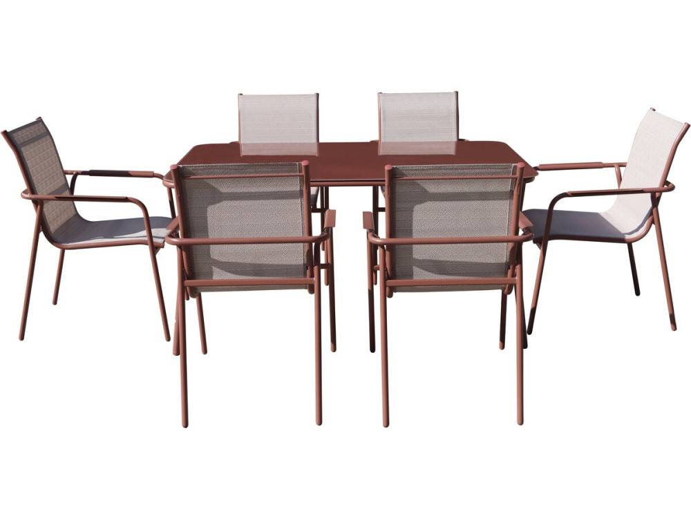Conjunto de comedor de metal para jardín "Málaga" - 7 plazas - Terracota