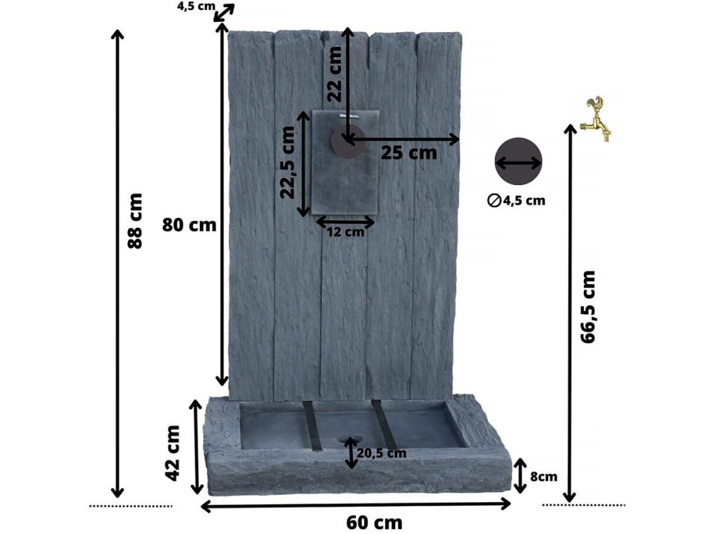 Fuente "ARDOISE" - Fabricada en piedra reconstituida - 59 x 44 x 87 cm - Gris