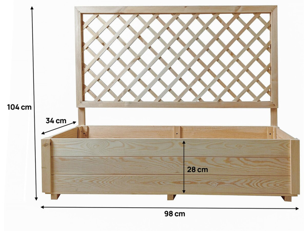 Jardinera de madera con enrejado "Orpin" - 98 x 34 x 104 cm -