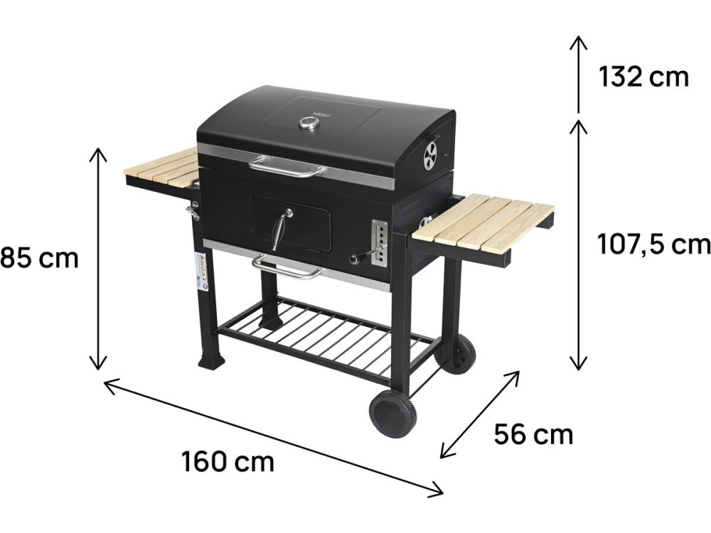 Barbacoa de carbón "Marquis" con estantes laterales y parrillas ajustables - Negro