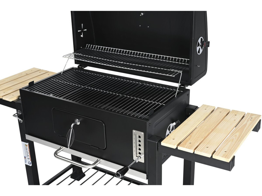 Barbacoa de carbón "Marquis" con estantes laterales y parrillas ajustables - Negro