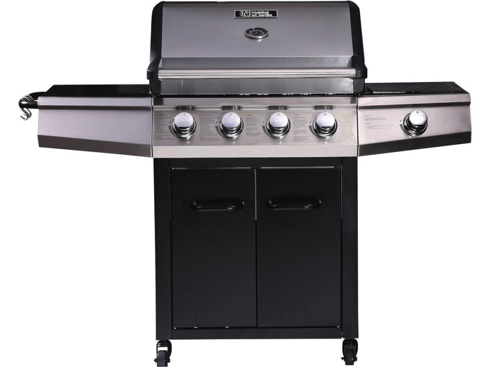 Barbacoa a gas "Bingo 5" - 5 quemadores (1 lateral) - 15.2kW + Funda de protección - Negro