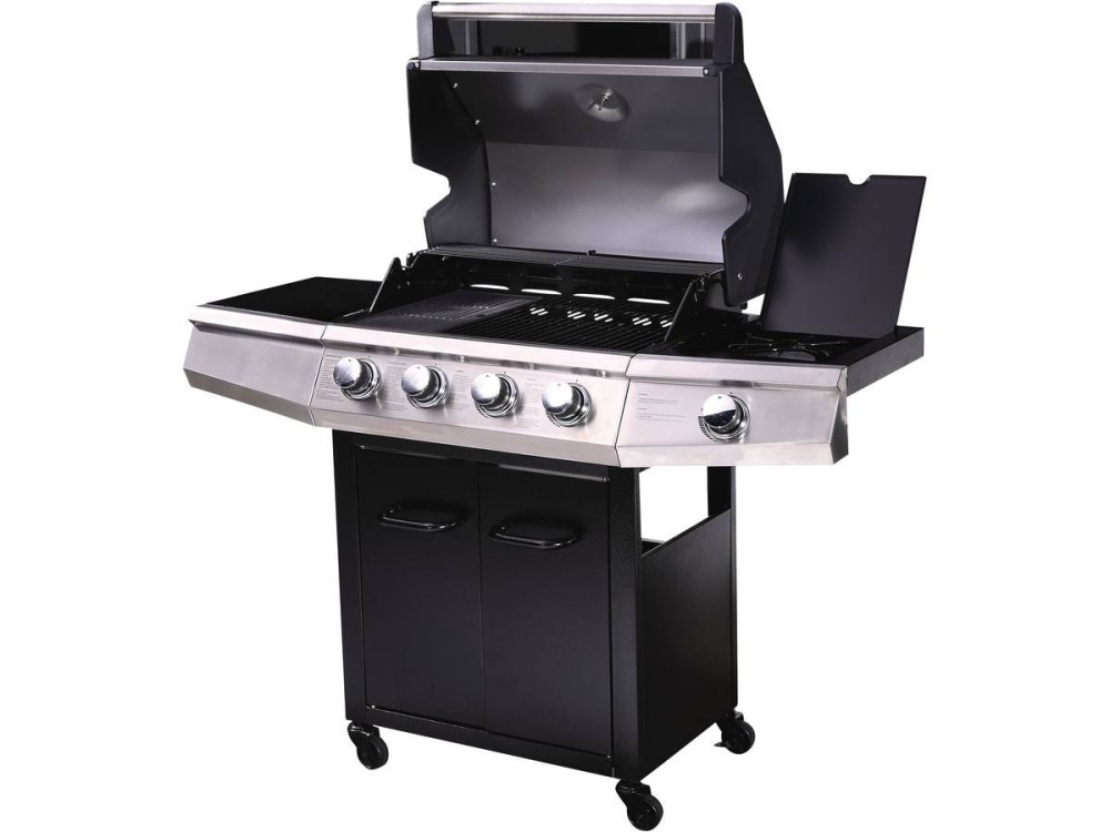 Barbacoa a gas "Bingo 5" - 5 quemadores (1 lateral) - 15.2kW + Funda de protección - Negro
