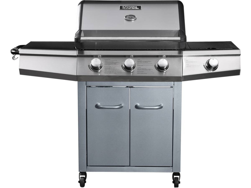 Barbacoa a gas "Bingo 4" - 4 quemadores (1 lateral) - 14kW + Funda de protección- Plateado