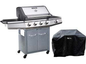 Barbacoa a gas con LED "Bingo 5" - 5 quemadores donde 1 es lateral - 15.2kW + Funda de protección - Plateado