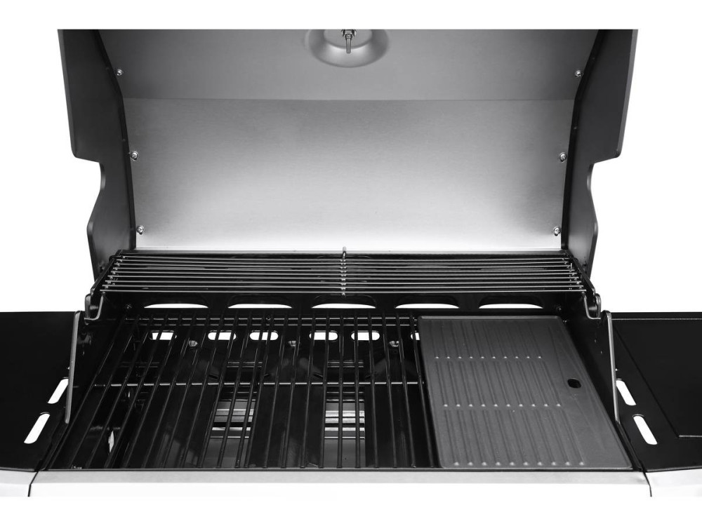Barbacoa a gas con LED "Bingo 5" - 5 quemadores donde 1 es lateral - 15.2kW + Funda de protección - Plateado