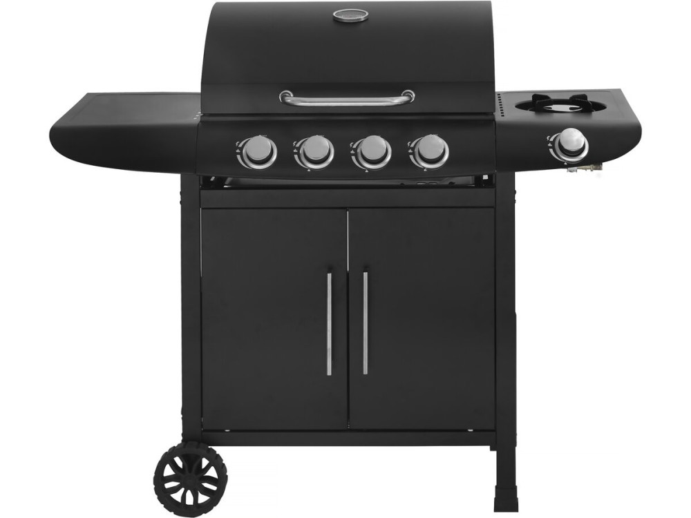 Barbacoa de gas "Feria 5" - 5 fuegos incluido 1 lateral - 14,5 kW - Negro