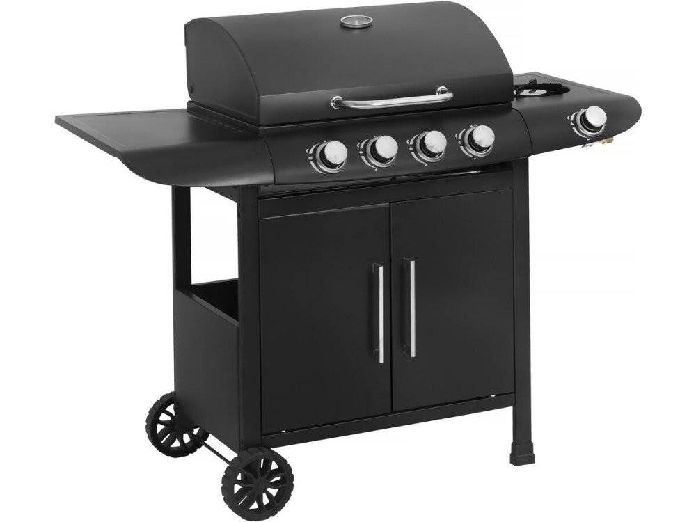 Barbacoa de gas "Feria 5" - 5 fuegos incluido 1 lateral - 14,5 kW - Negro