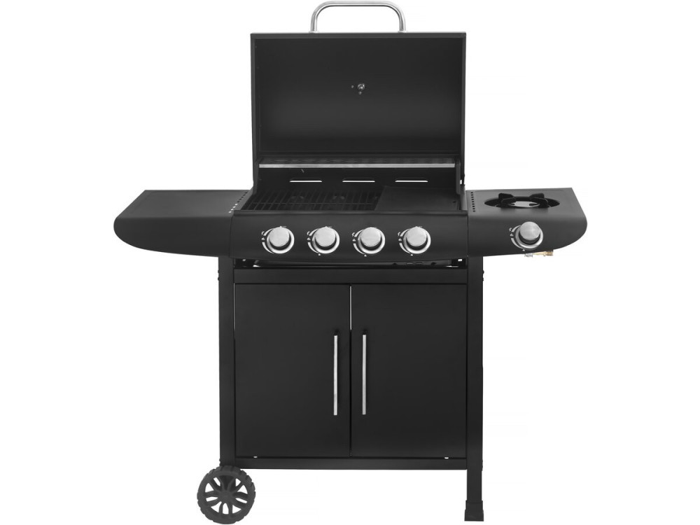 Barbacoa de gas "Feria 5" - 5 fuegos incluido 1 lateral - 14,5 kW - Negro