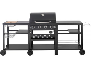 Barbacoa de gas para cocina exterior - 12 kW - 4 fuegos - Negro
