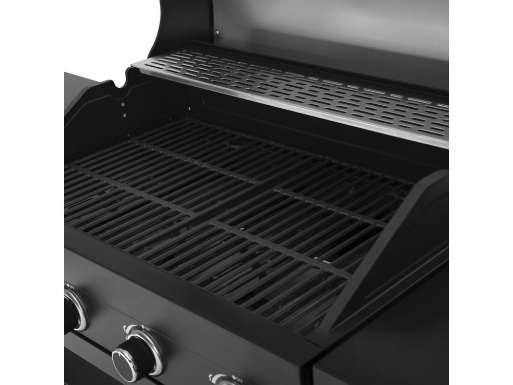 Barbacoa de gas para cocina exterior - 12 kW - 4 fuegos - Negro