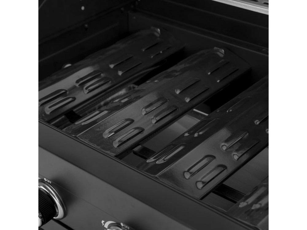 Barbacoa de gas para cocina exterior - 12 kW - 4 fuegos - Negro
