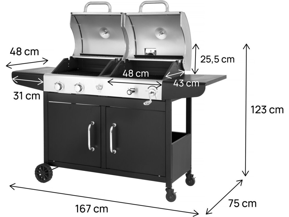 Barbacoa de gas y carbón "Western" 2 en 1 - Negra