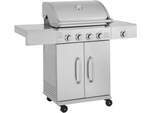 Barbacoa de gas de acero inoxidable con 5 quemadores incluyendo 1 quemador lateral "Brazzo" - 118 x 57 x 104 cm - Gris claro