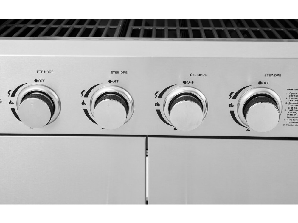 Barbacoa de gas de acero inoxidable con 5 quemadores incluyendo 1 quemador lateral "Brazzo" - 118 x 57 x 104 cm - Gris claro