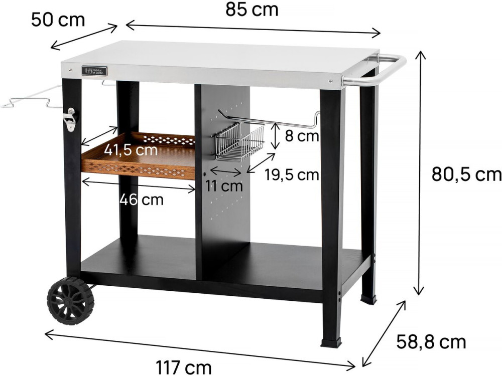 Carro de servicio para barbacoa "Gelia" 117 x 59 cm - Acero inoxidable - Negro